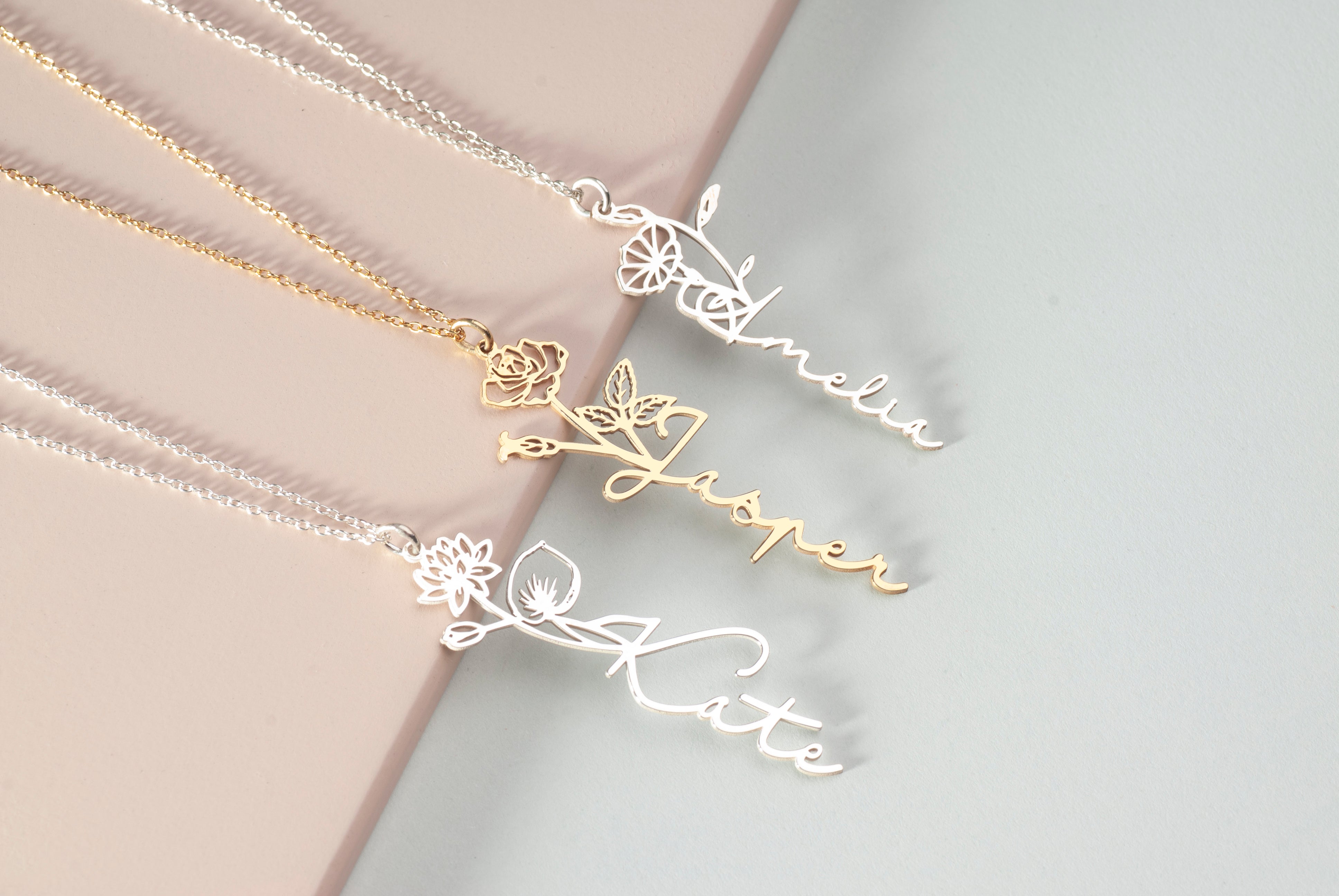 Birth Flower Name Necklace