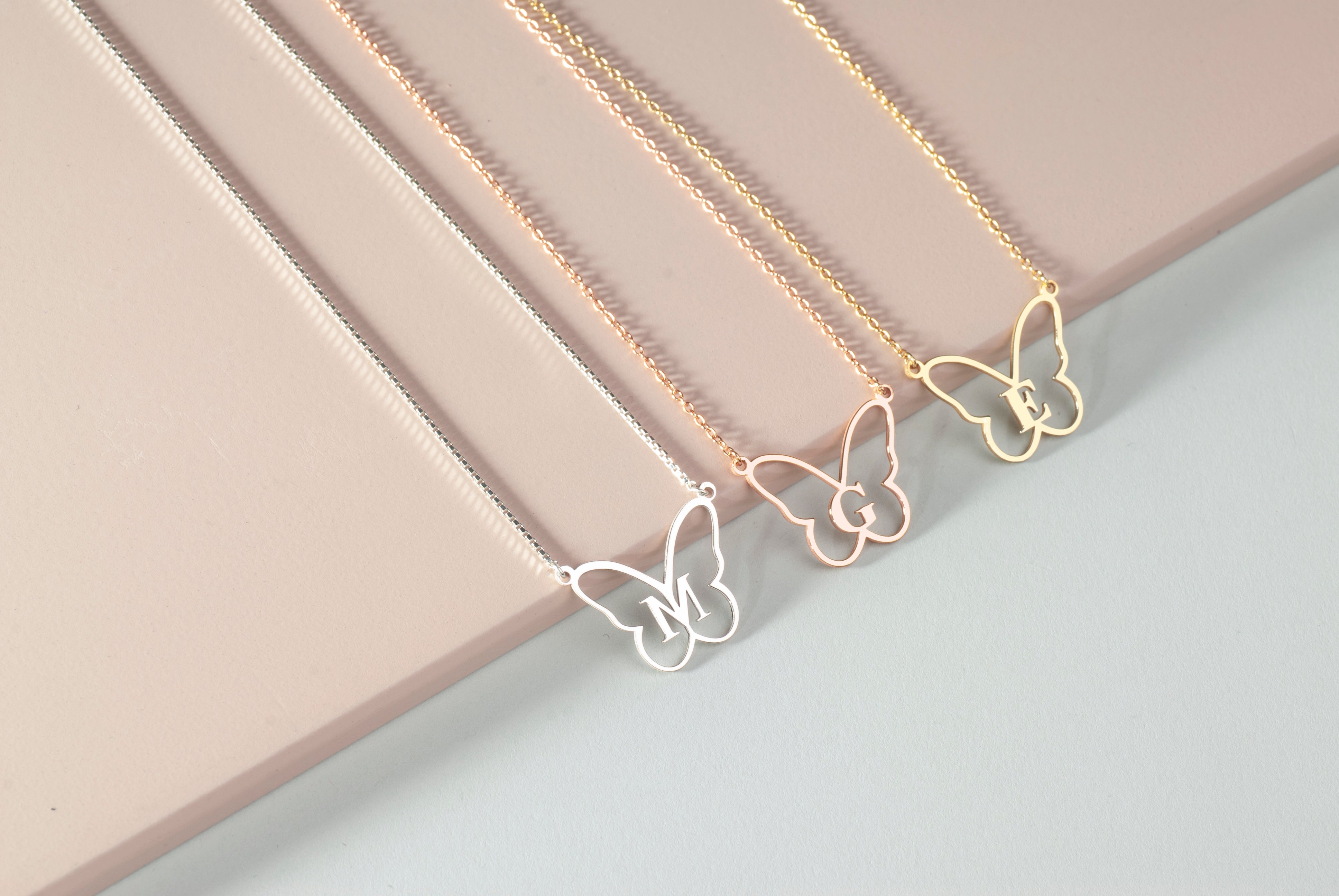 Butterfly Necklace with Initial