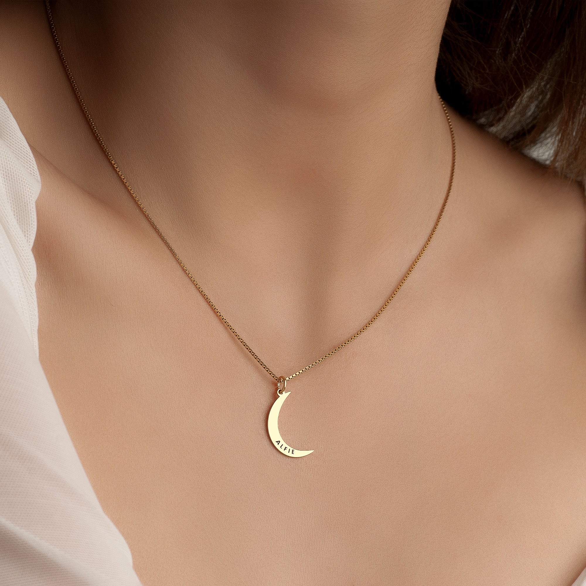 Moon Necklace with Name Engraving