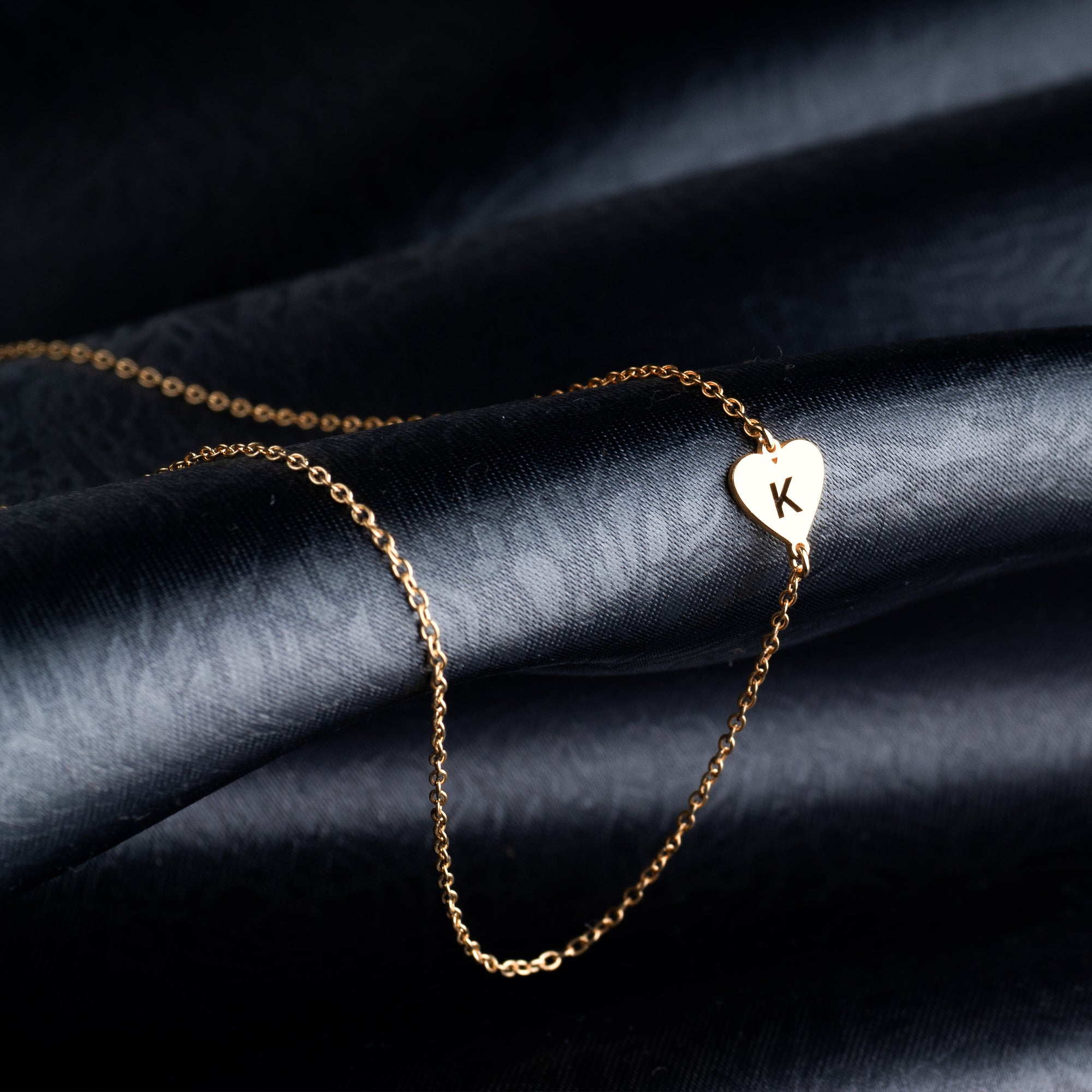 Sideway Engraved Heart Initial Necklace