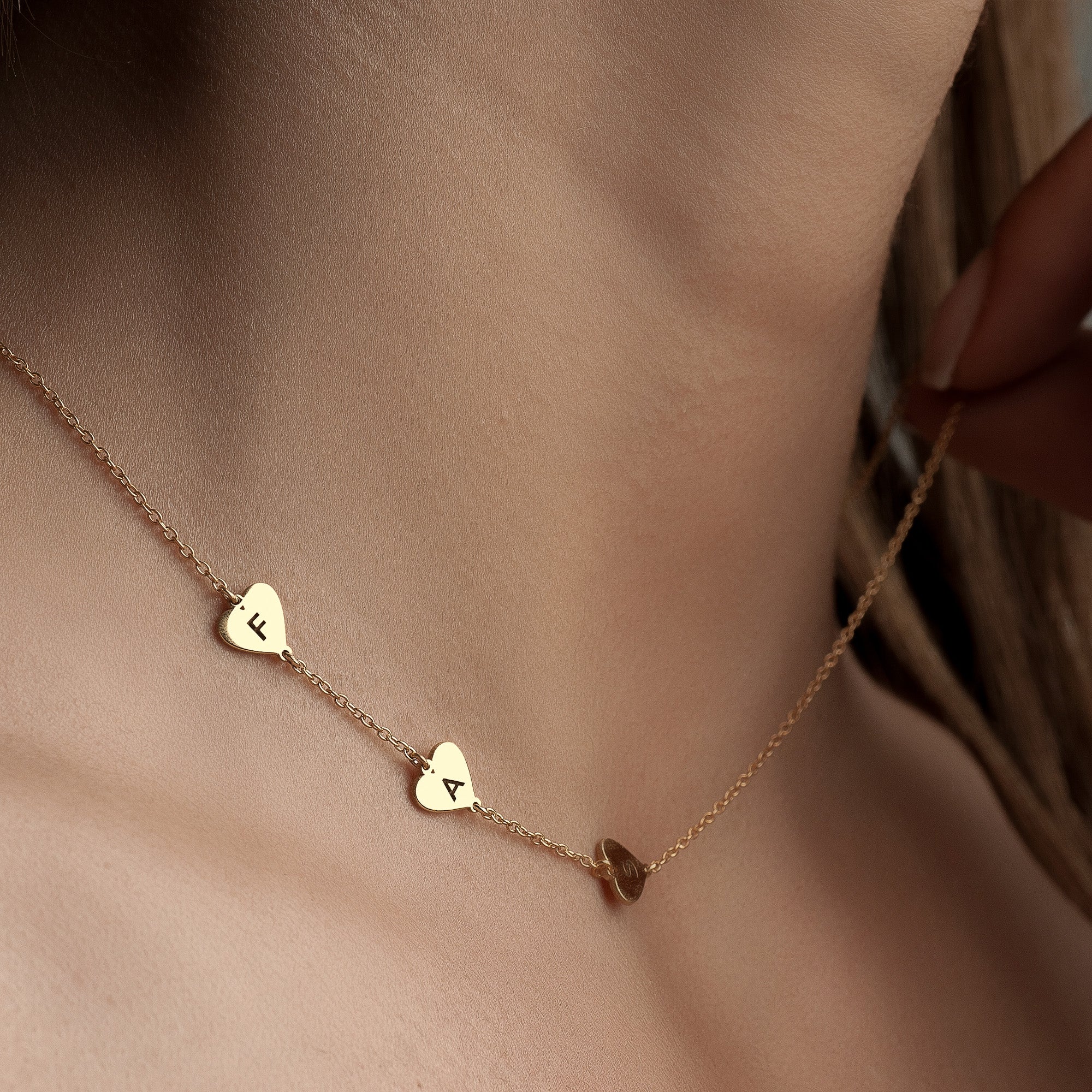 Sideway Engraved Heart Initial Necklace