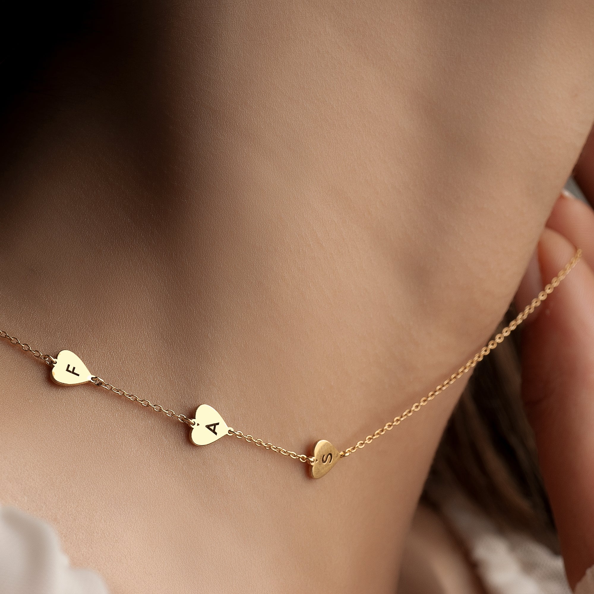 Sideway Engraved Heart Initial Necklace