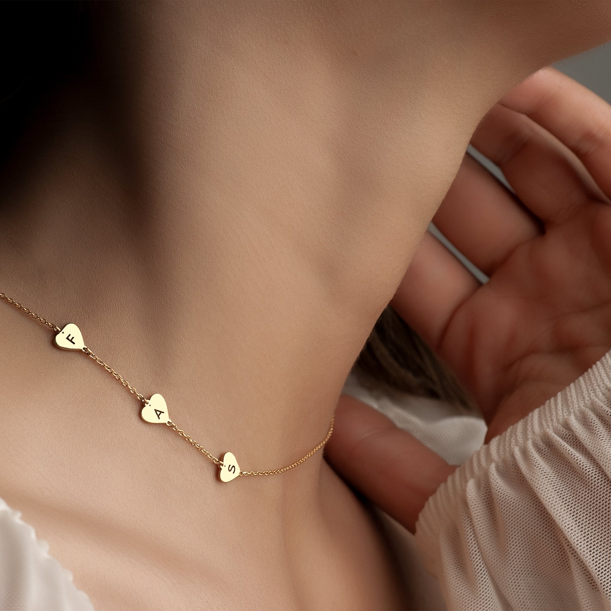 Sideway Engraved Heart Initial Necklace