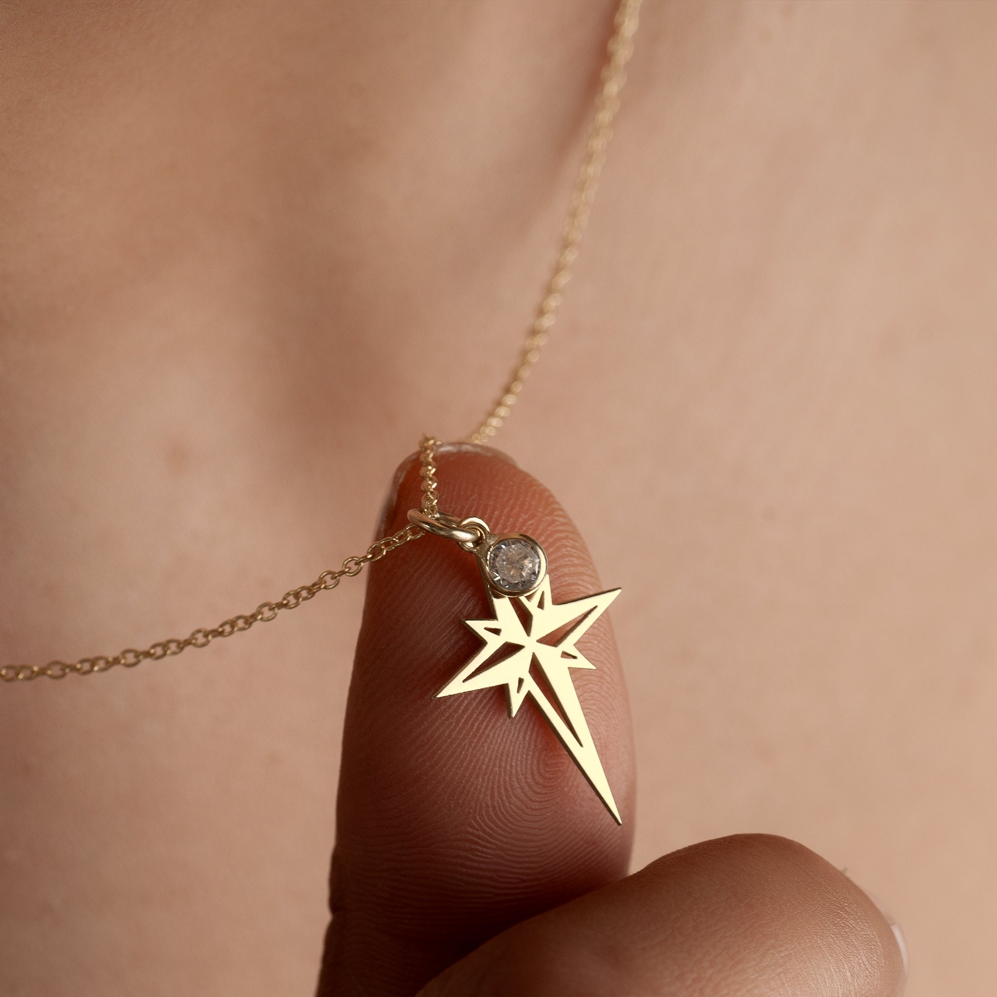 North Star With Dangling Birthstone Necklace