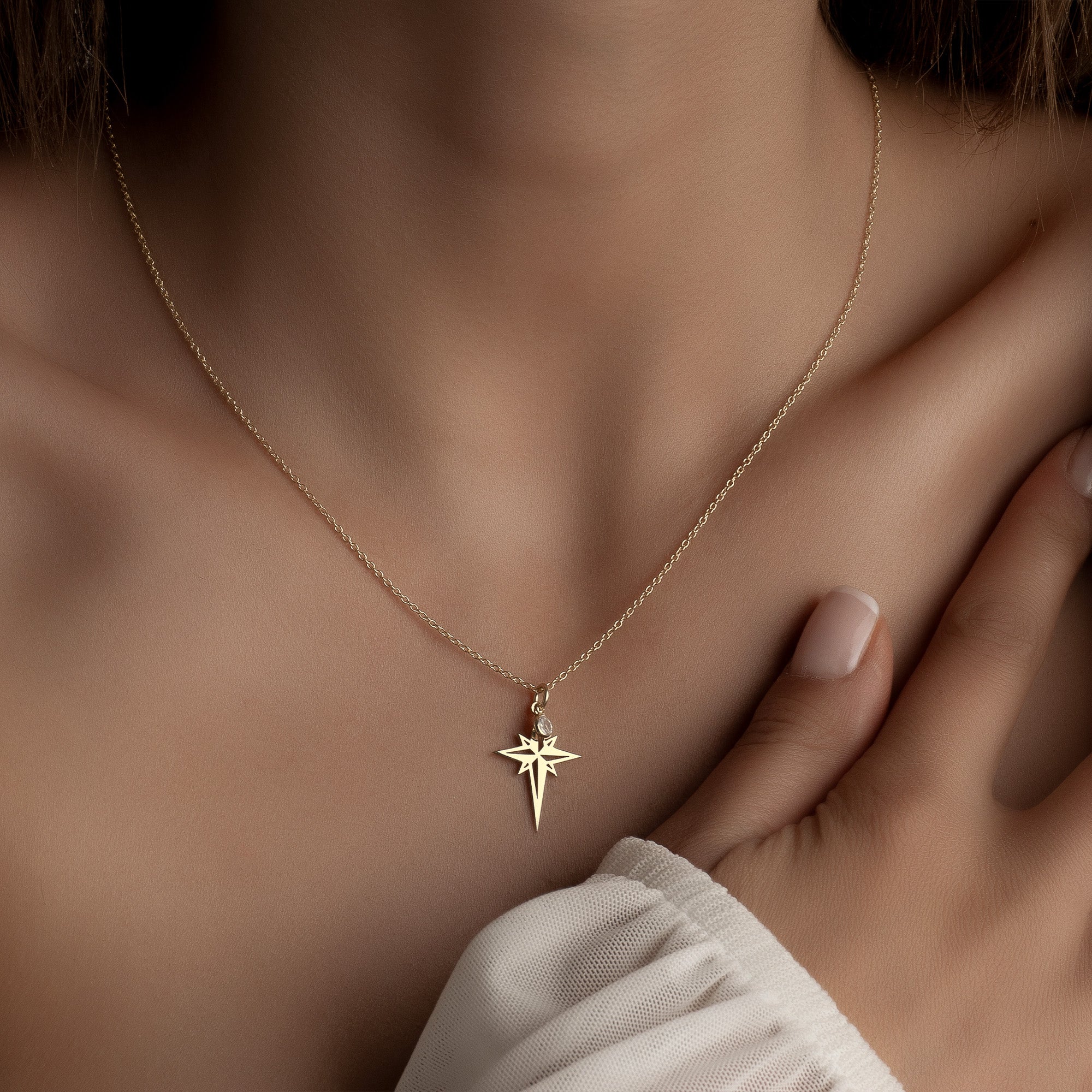 North Star With Dangling Birthstone Necklace