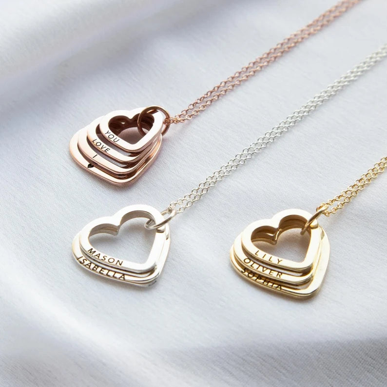 Engraved Heart Family Name Necklace