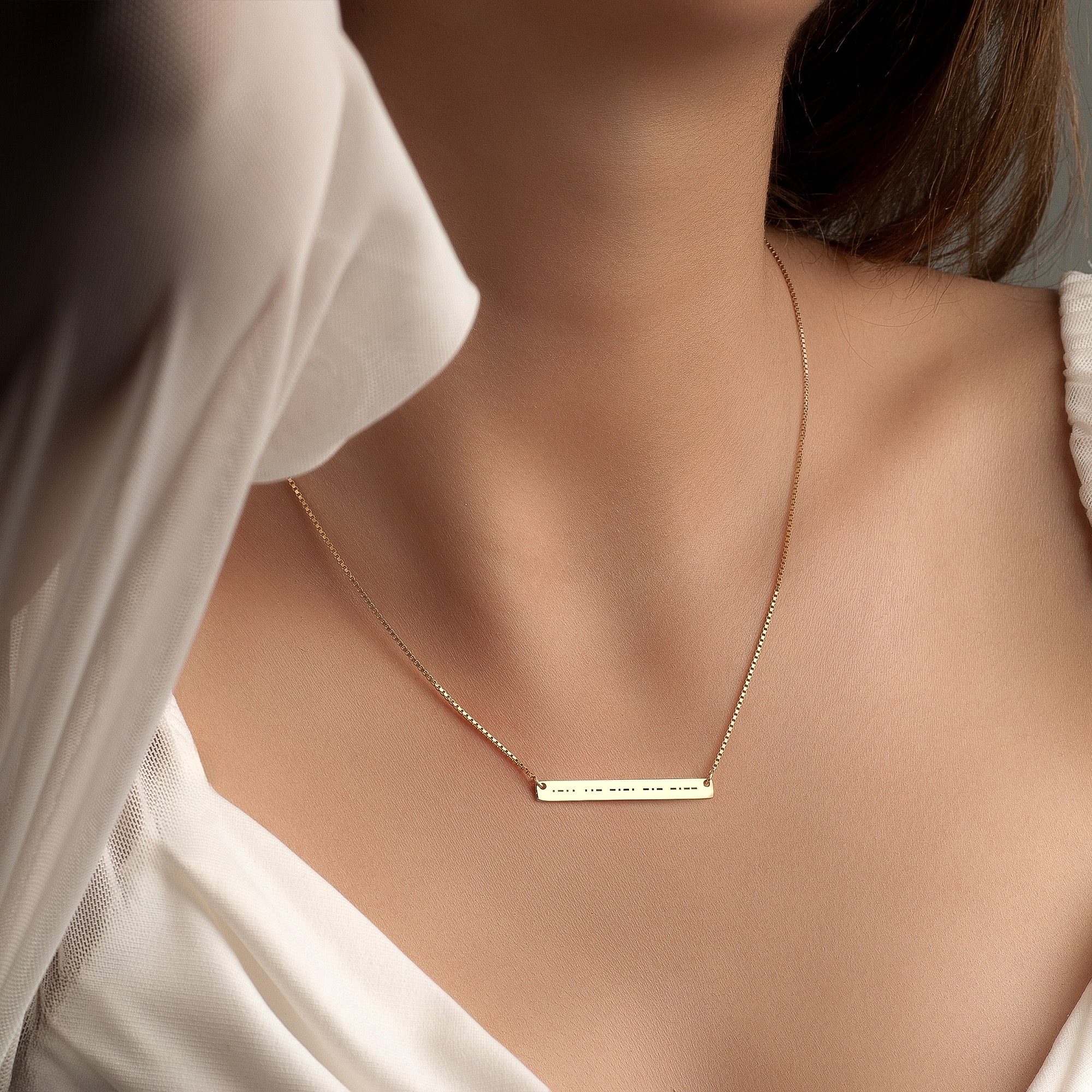 Engraved Morse Code Bar Necklace