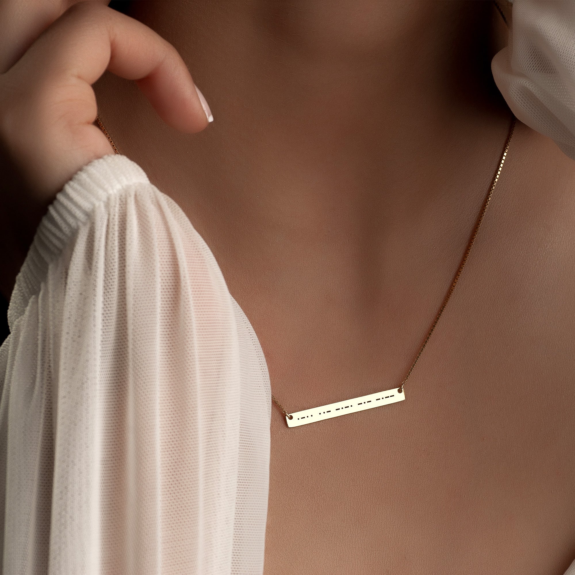 Engraved Morse Code Bar Necklace
