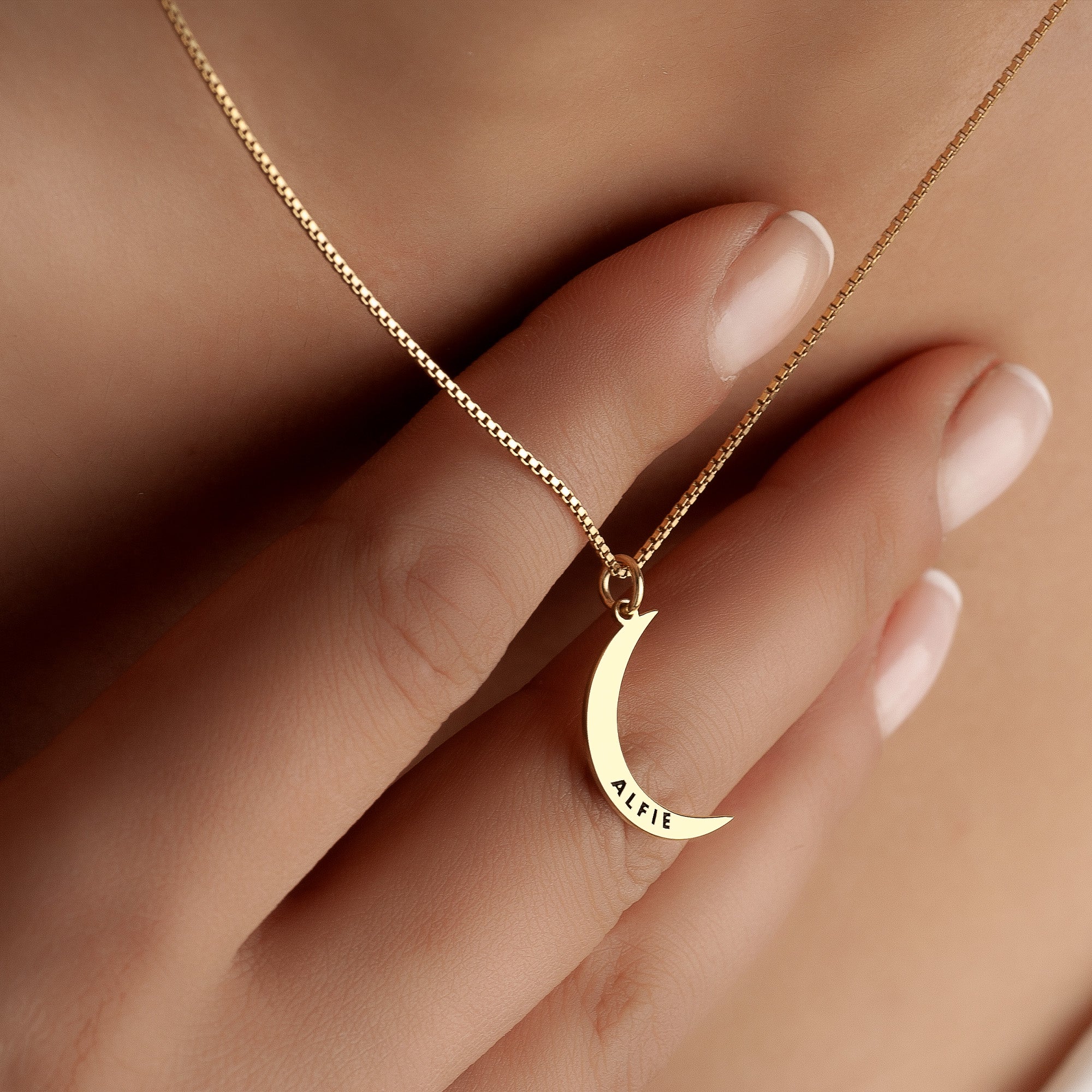 Moon Necklace  with Name Engraving