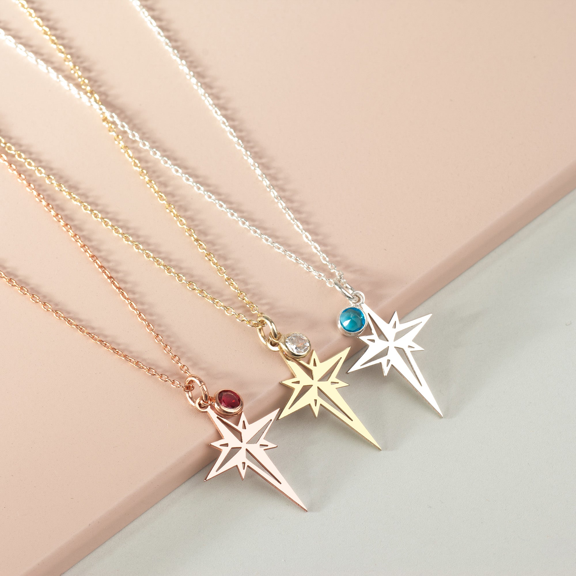 North Star With Dangling Birthstone Necklace