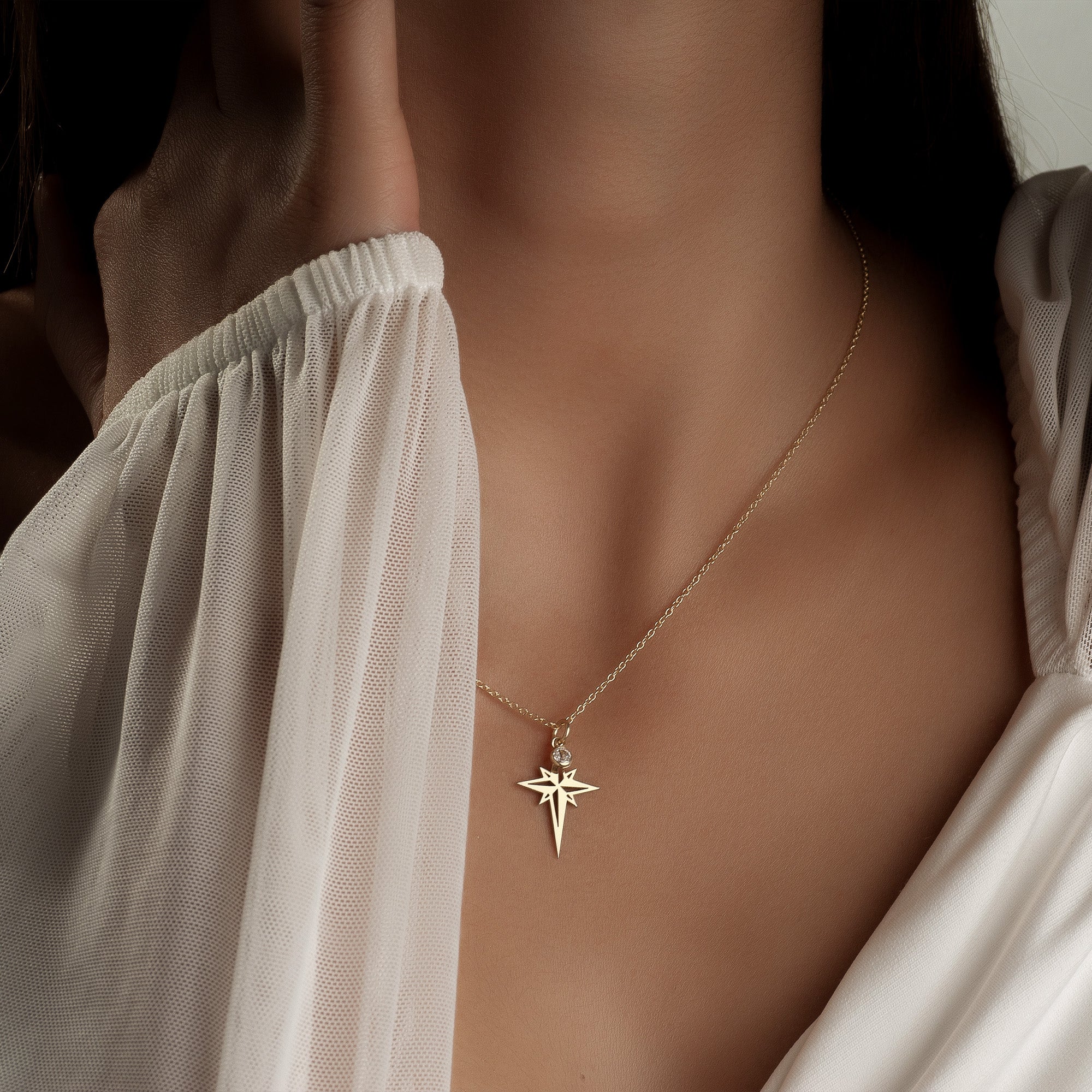 North Star With Dangling Birthstone Necklace