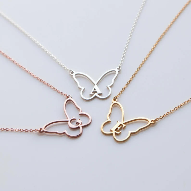 Butterfly Necklace with Initial